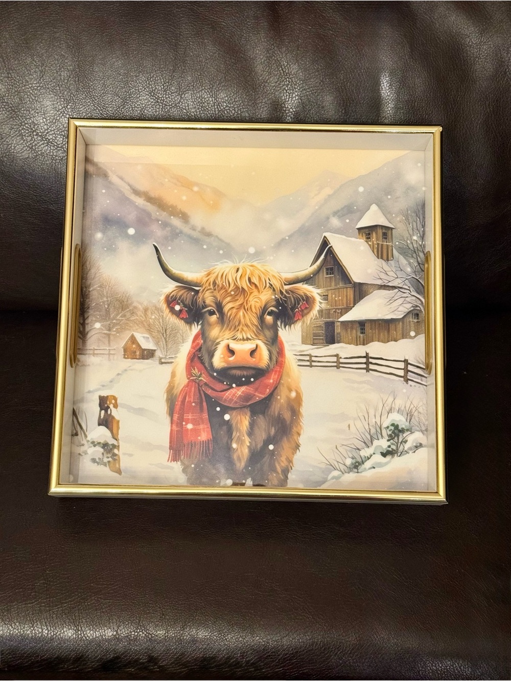 Winter Highland Cow decorative tray